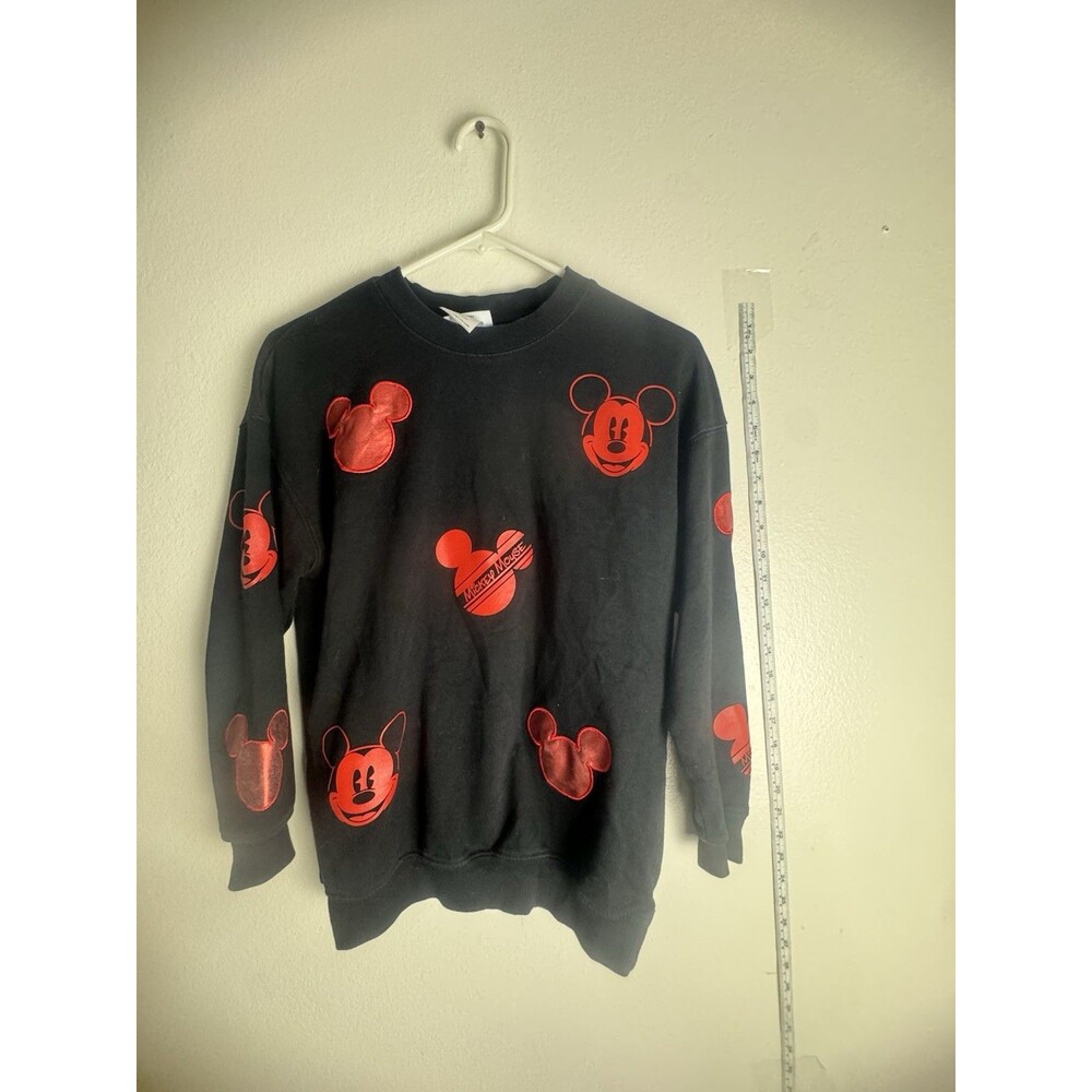 Disney Mickey Mouse Sweatshirt Black Red Graphic Pullover Womens XS
